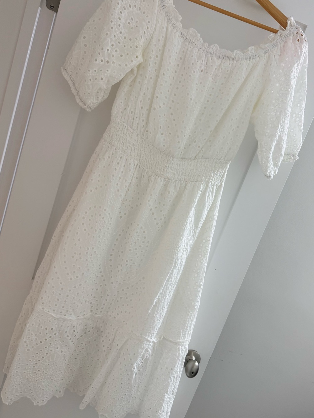 Betsey Johnson White Eyelet Off-Shoulder Midi Dress